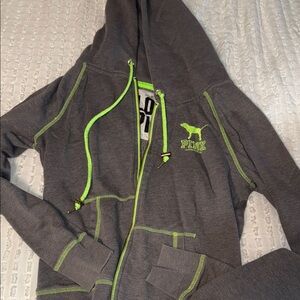 Victoria's Secret Gray and Neon Green Love Pink Hoodie